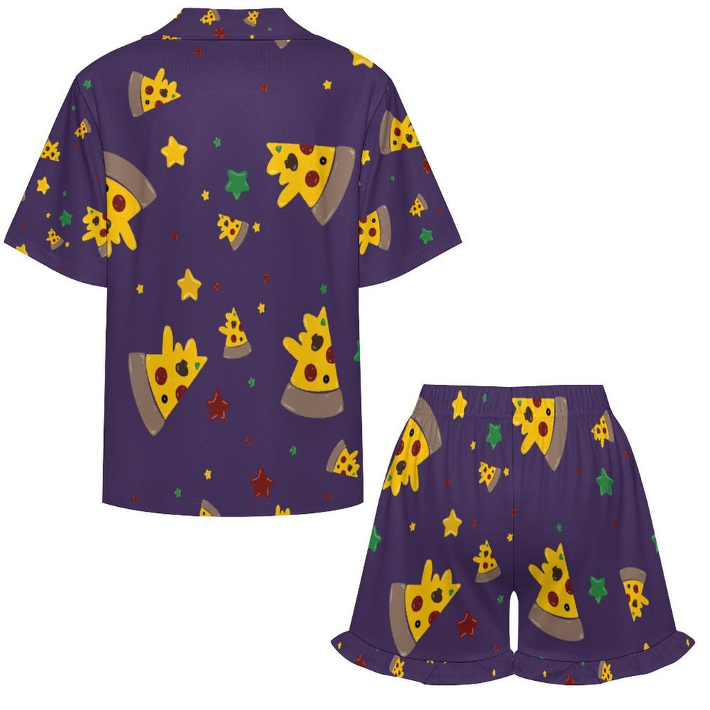 Pizzza Dreams - Women’s  Ruffled Short-Sleeve Pajama Set
