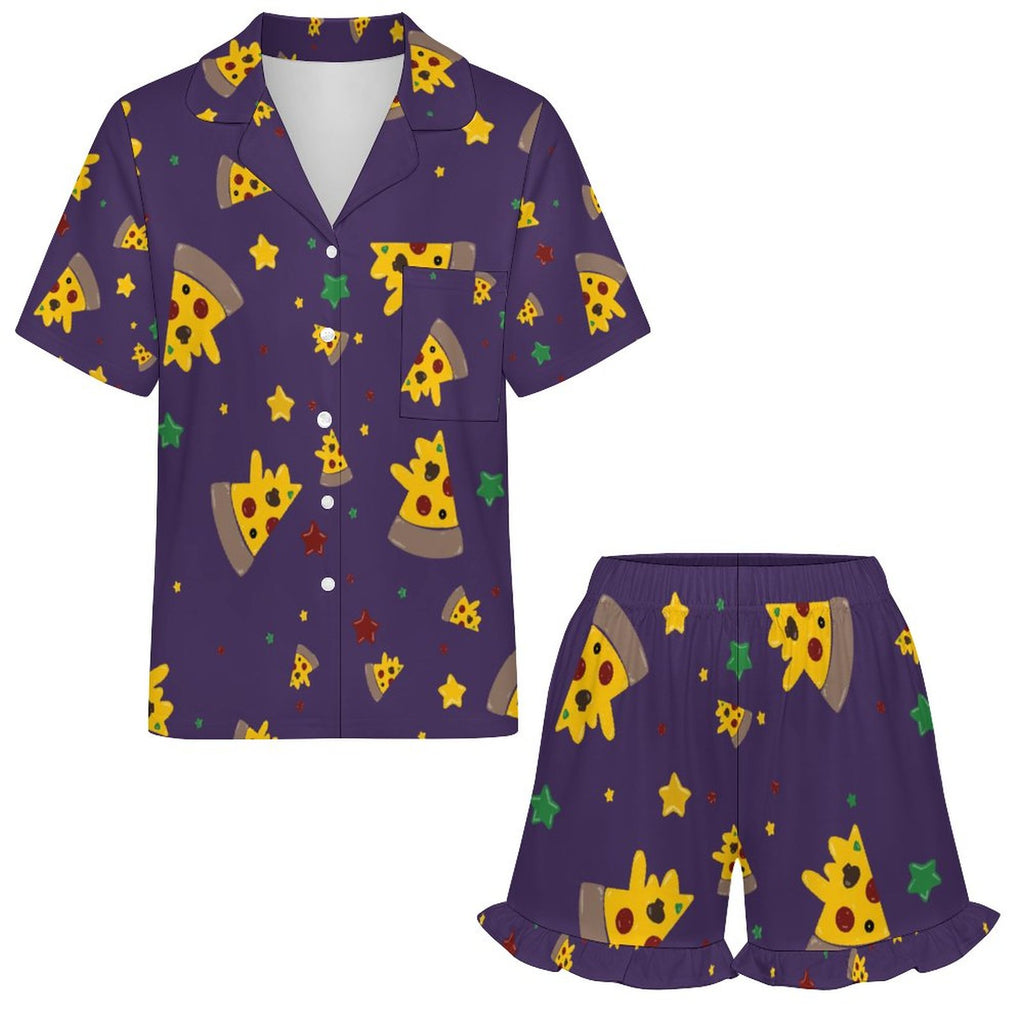 Pizzza Dreams - Women’s  Ruffled Short-Sleeve Pajama Set