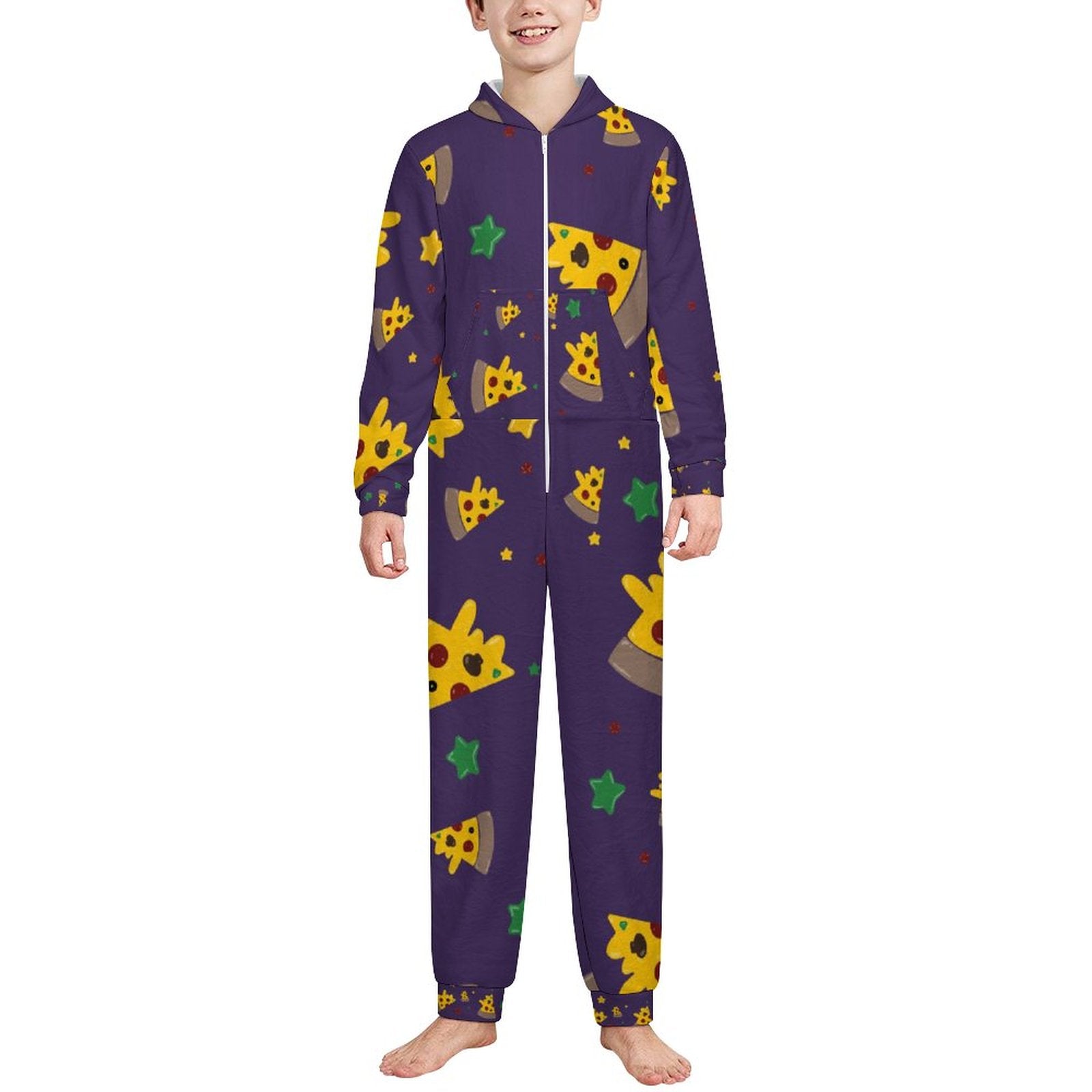 Pizzza Dreams -  Kids Flannel Footless Zip Pajamas