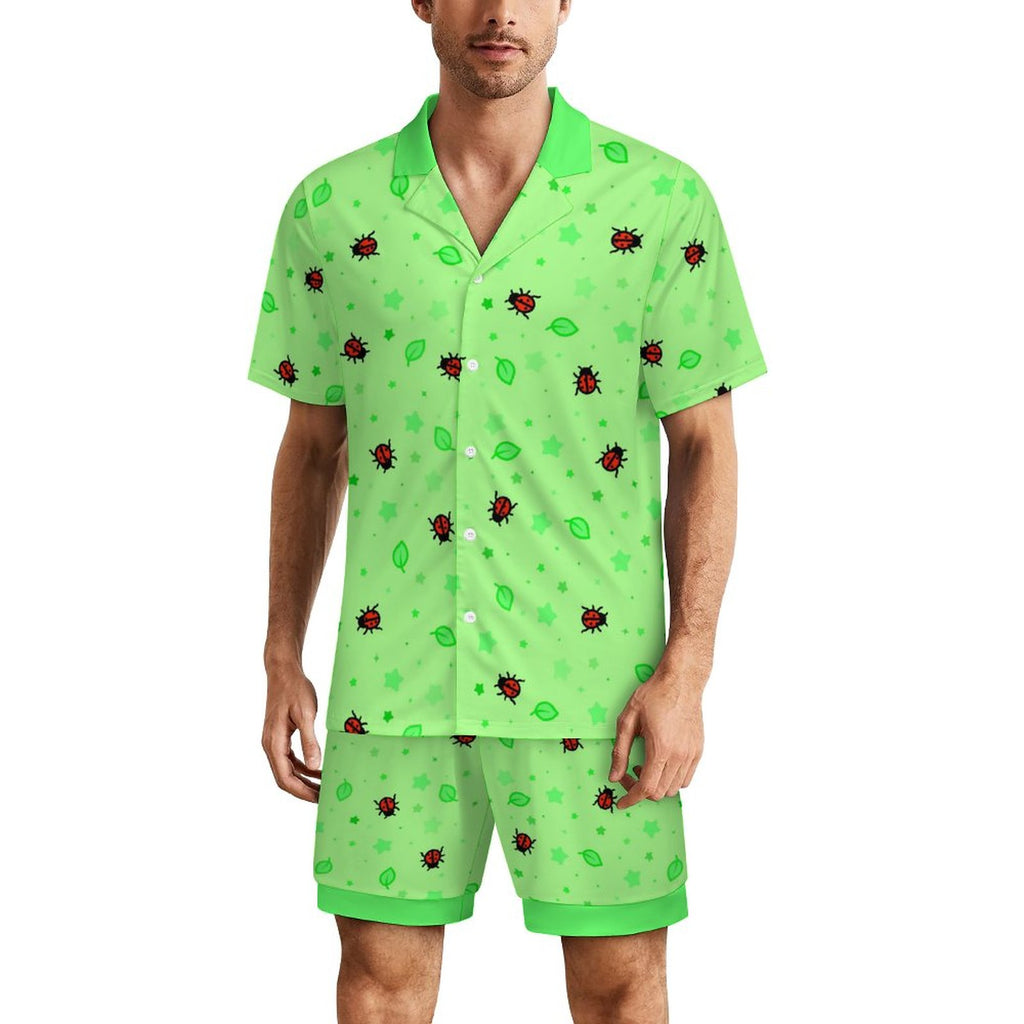 Ladybirdzzz - Men's Ice Silk Short Sleeve Pajama Set