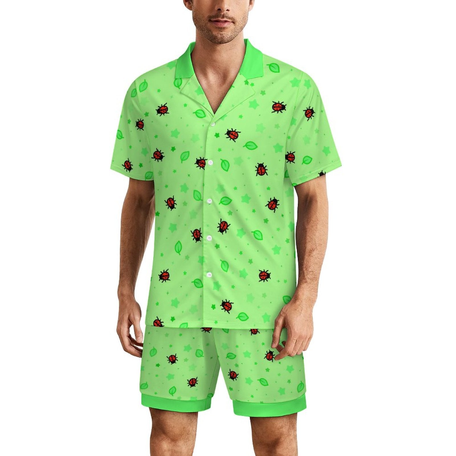 Ladybirdzzz - Men's Ice Silk Short Sleeve Pajama Set