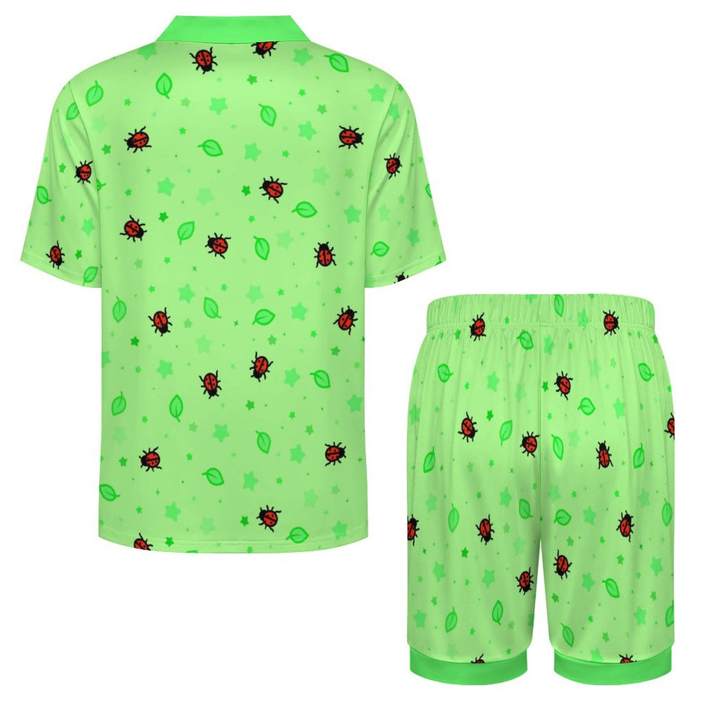 Ladybirdzzz - Men's Ice Silk Short Sleeve Pajama Set