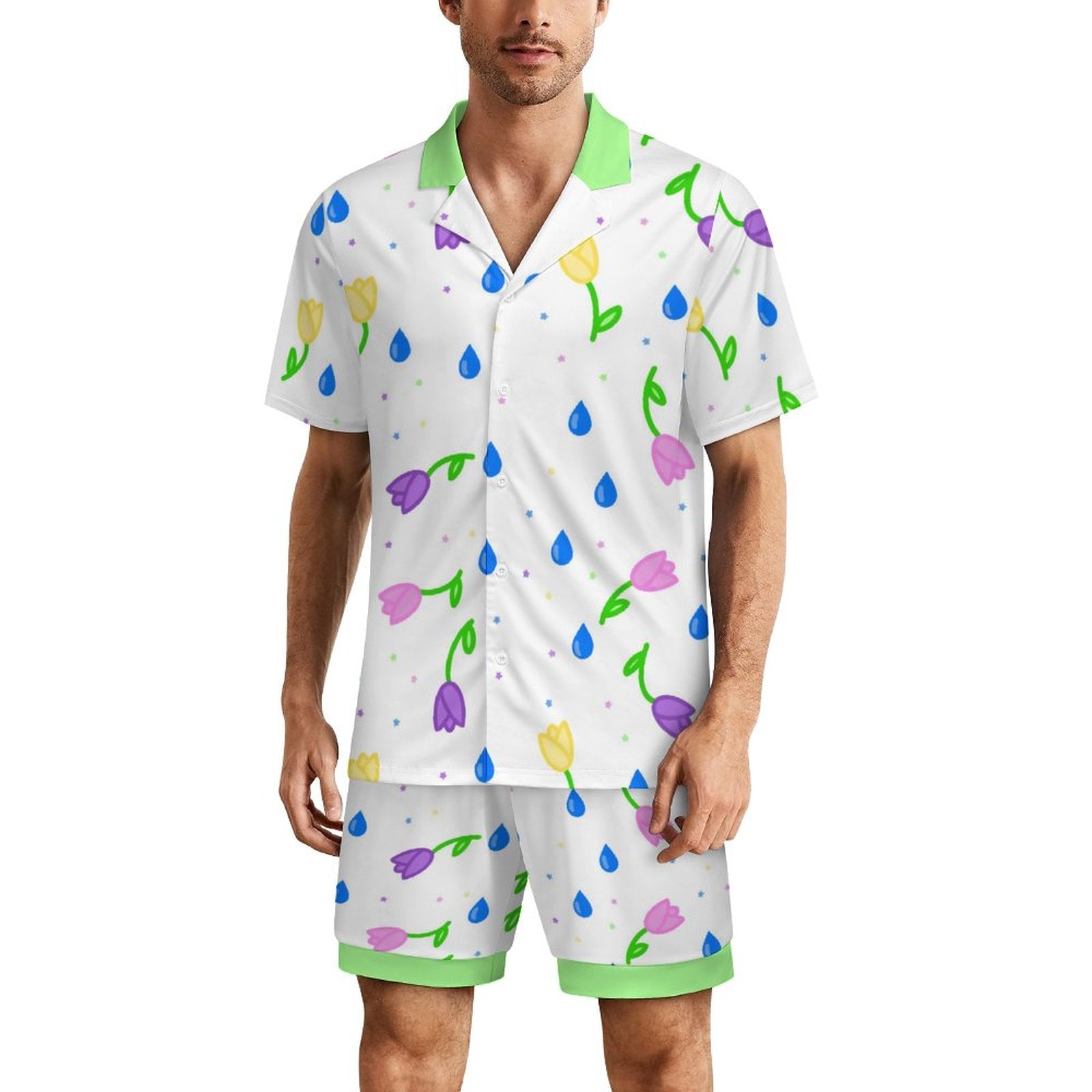 Petal Dripzzz - Men's Ice Silk Short Sleeve Pajama Set