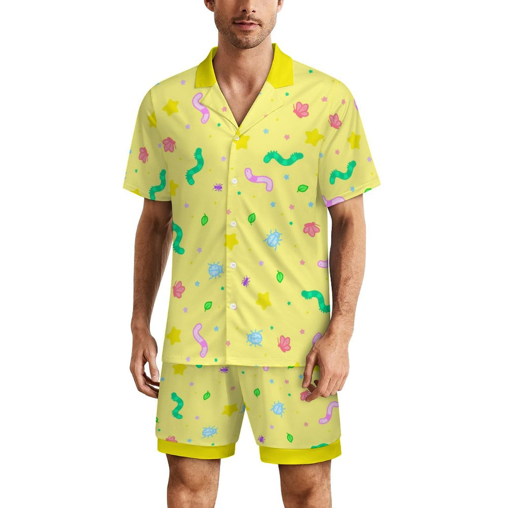 Wormy Wishezzz - Men's Ice Silk Short Sleeve Pajama Set