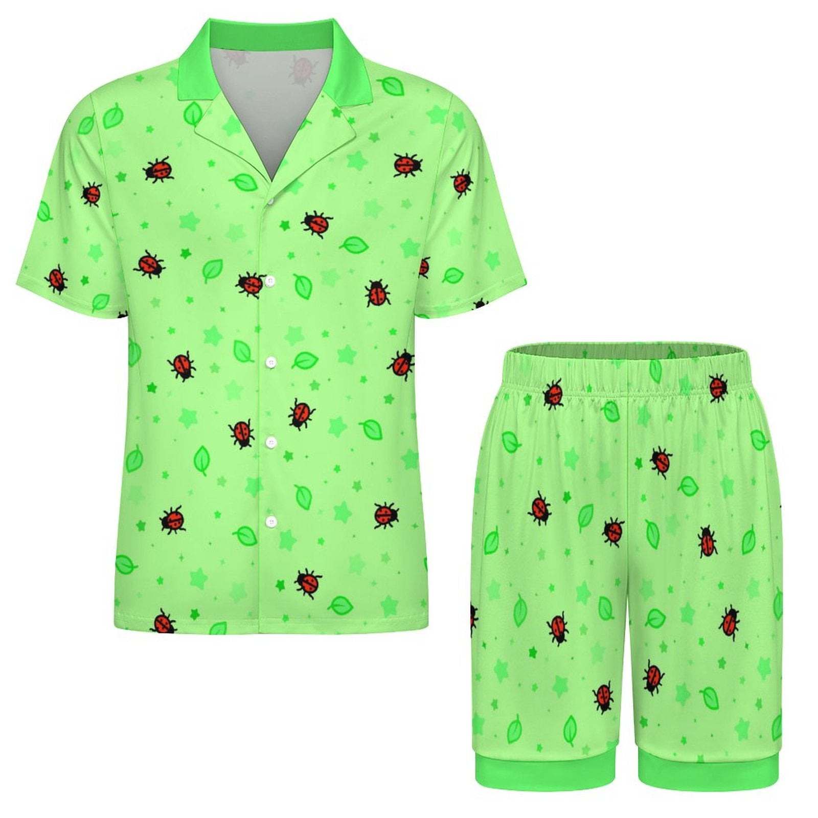 Ladybirdzzz - Men's Ice Silk Short Sleeve Pajama Set