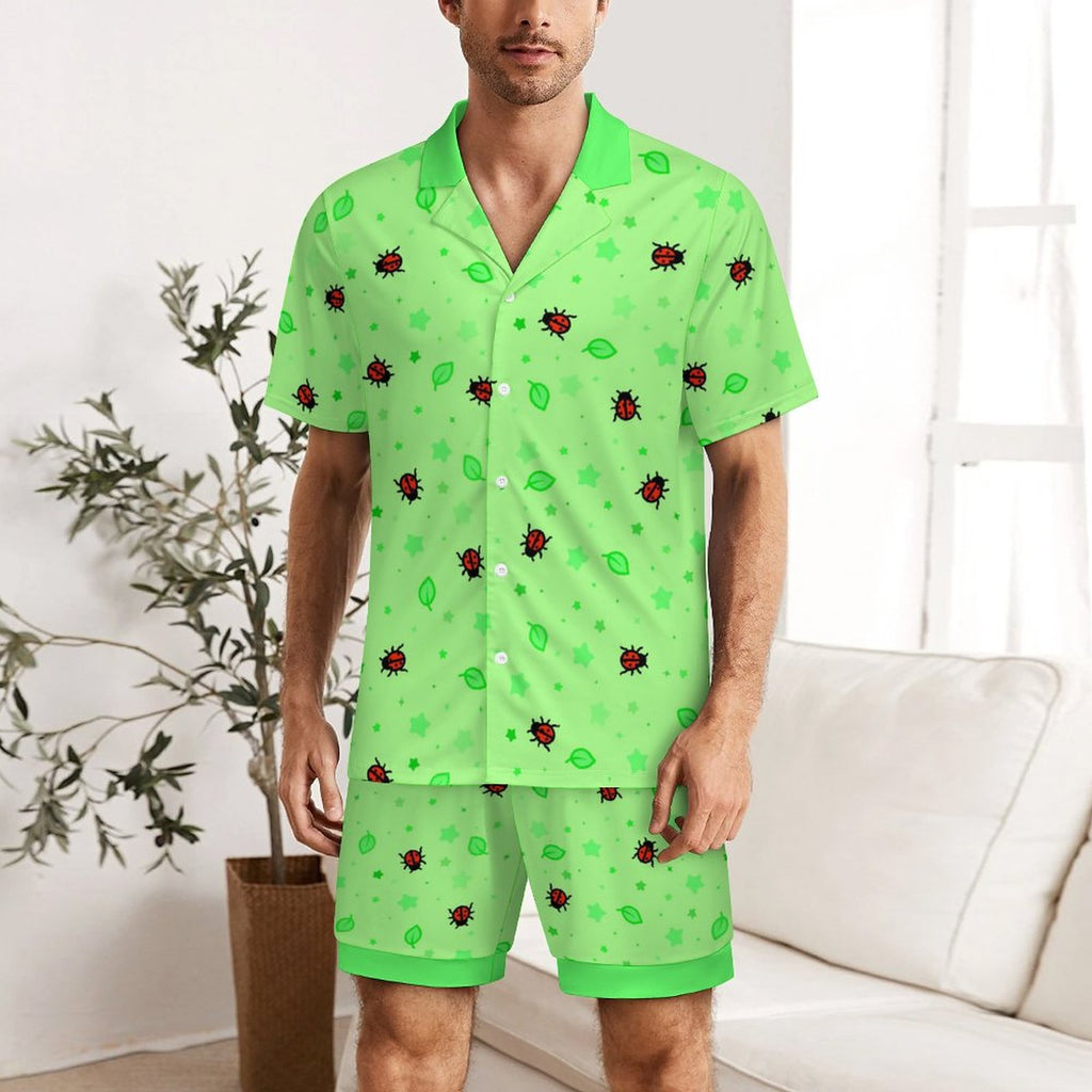 Ladybirdzzz - Men's Ice Silk Short Sleeve Pajama Set