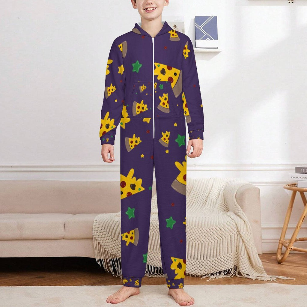 Pizzza Dreams -  Kids Flannel Footless Zip Pajamas