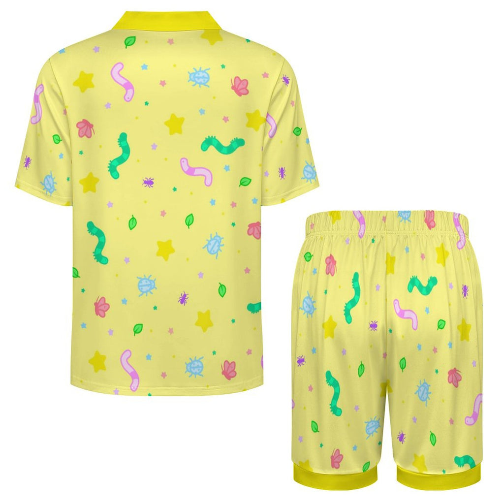 Wormy Wishezzz - Men's Ice Silk Short Sleeve Pajama Set