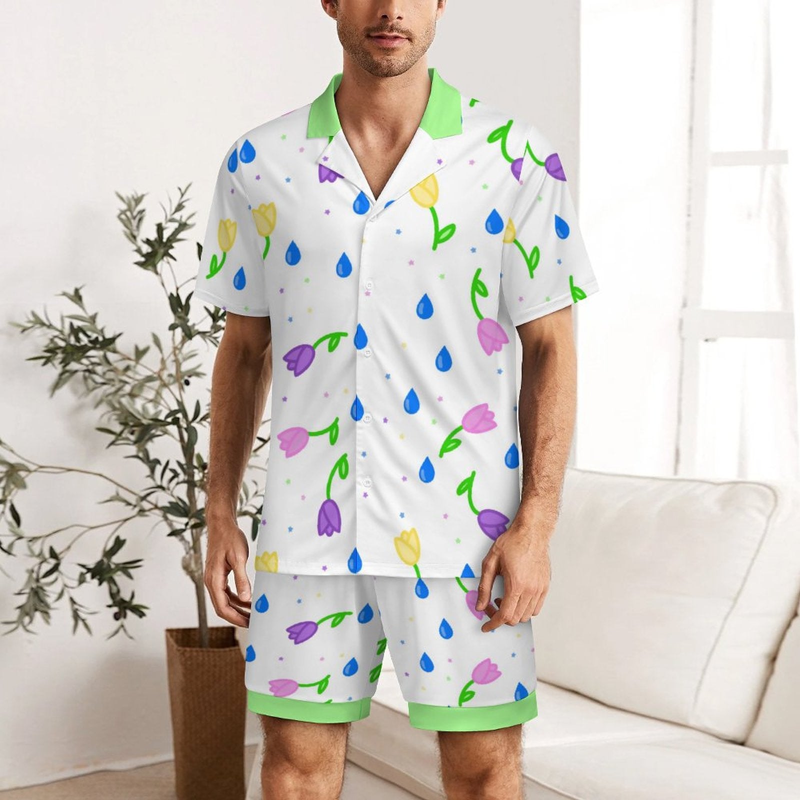 Petal Dripzzz - Men's Ice Silk Short Sleeve Pajama Set