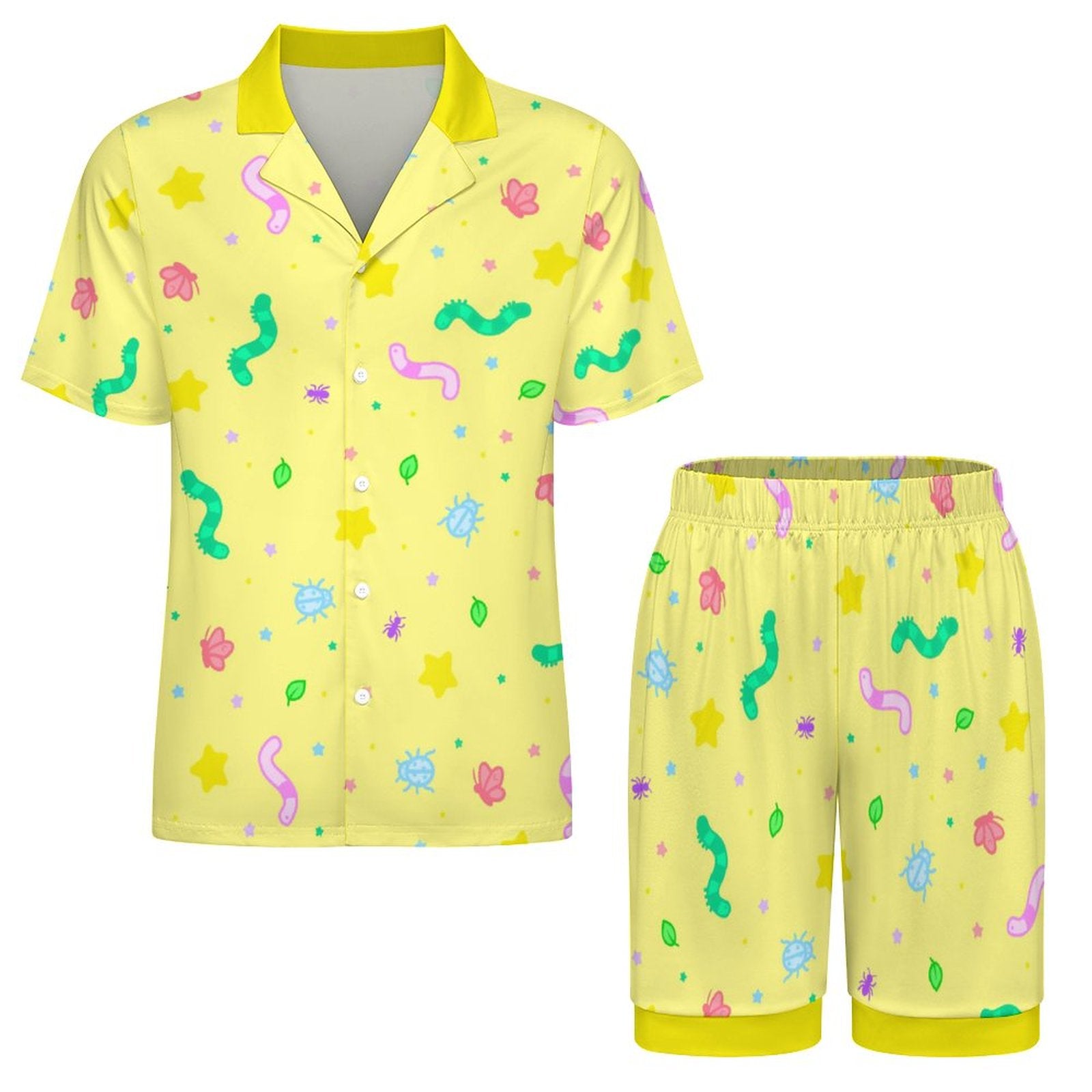 Wormy Wishezzz - Men's Ice Silk Short Sleeve Pajama Set